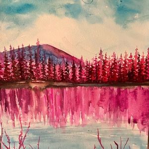 Pink trees 🌲💞💗 original watercolor painting